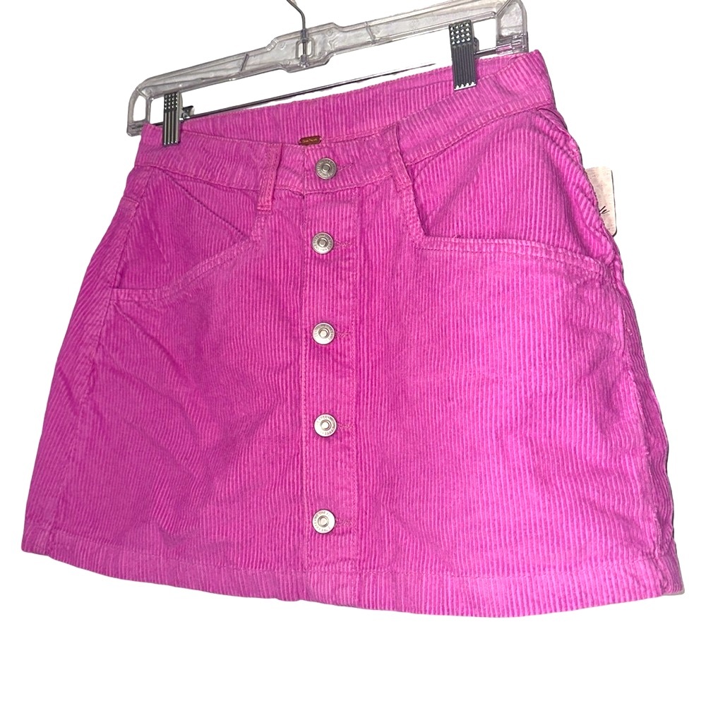 NWT FREE PEOPLE Pink Corduroy Button-Front Skirt